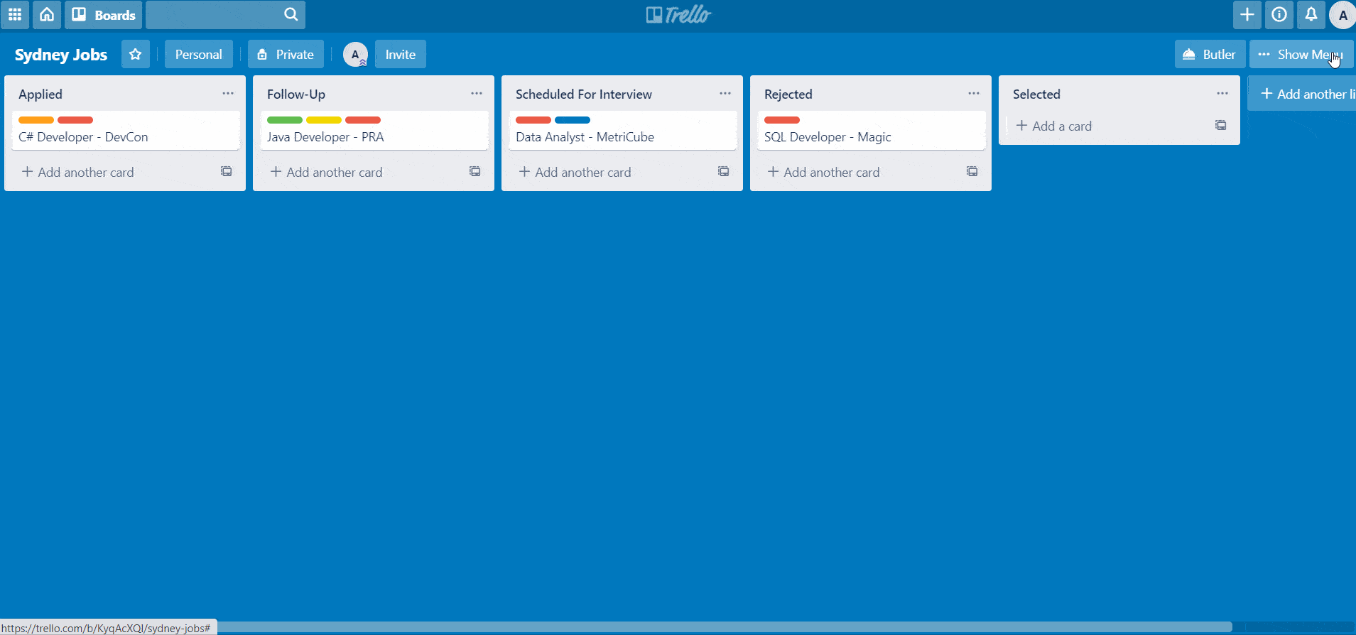 Copy job board in Trello