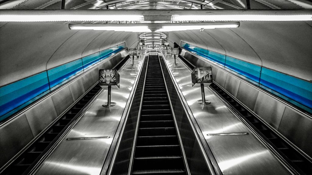 Escalators at the Parliament station